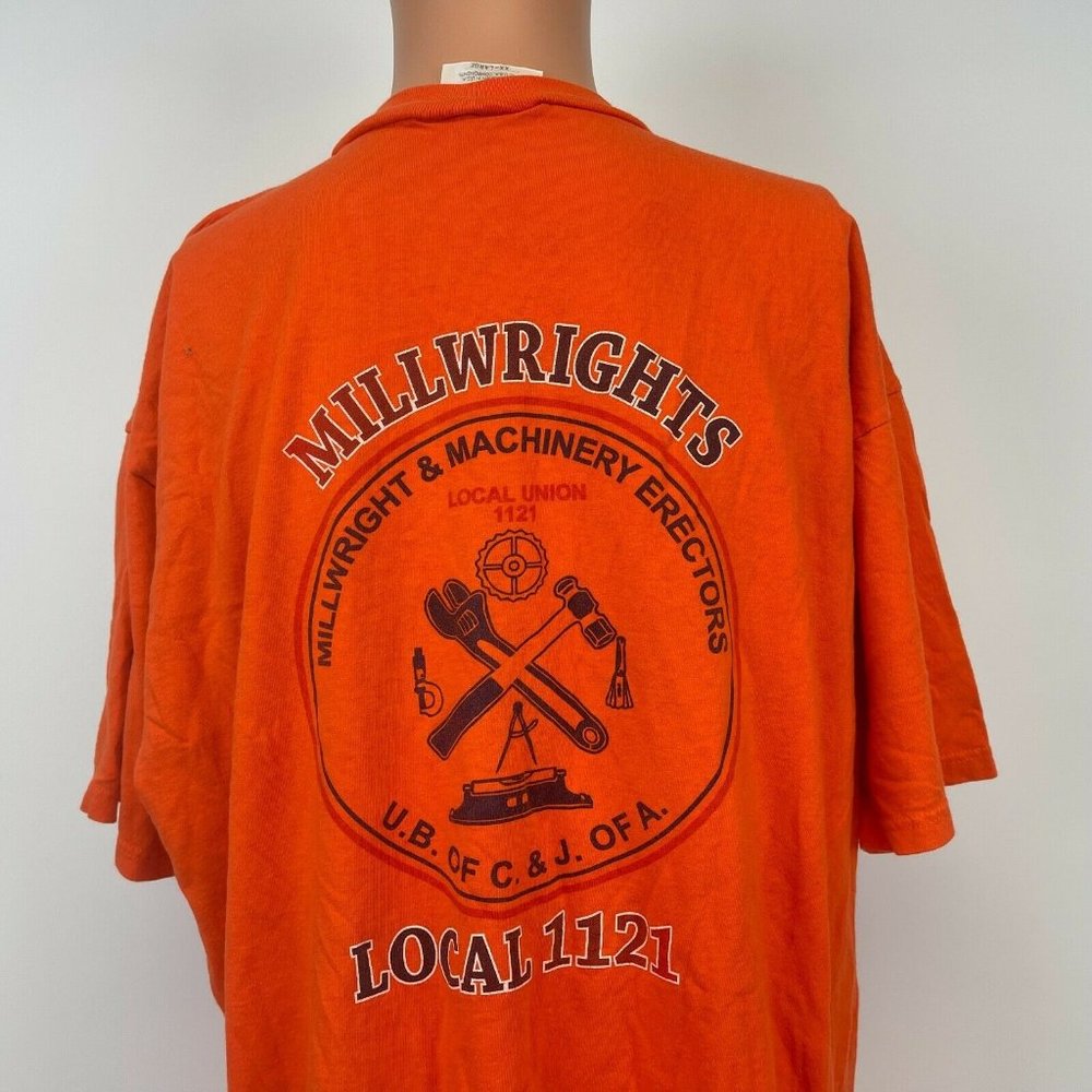 Millwrights And Machinery Erectors Local 1121 Pocket T Shirt Vtg Orange 2XL